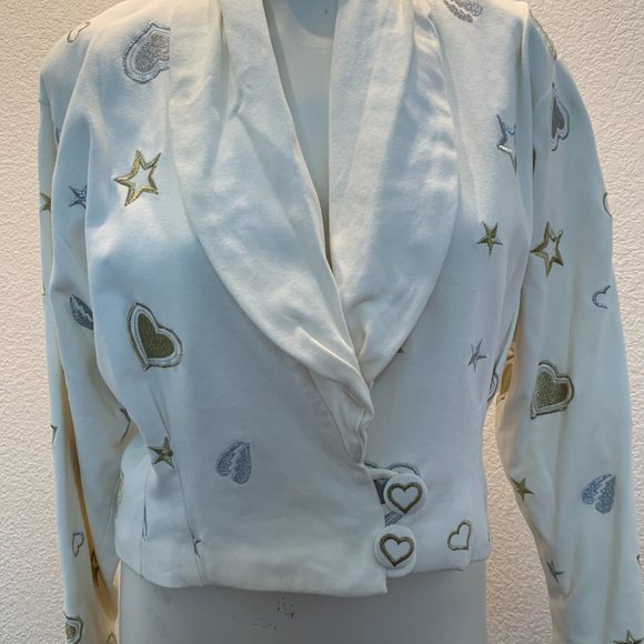 Vintage Kimi Collection cream cotton jacket with hearts size M excellent cond - Picture 2 of 15